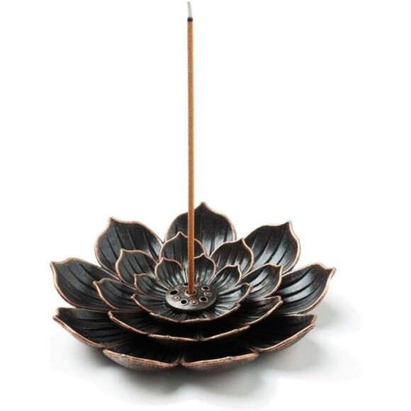 Brass Lotus Incense Burner Stick Holder with Ash Catcher for Home Yoga Meditatio - Picture 1 of 7